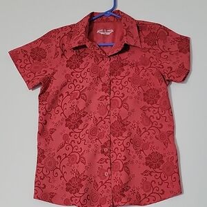 RED ROBBONS Red Floral Button-Up Shirt, Size S